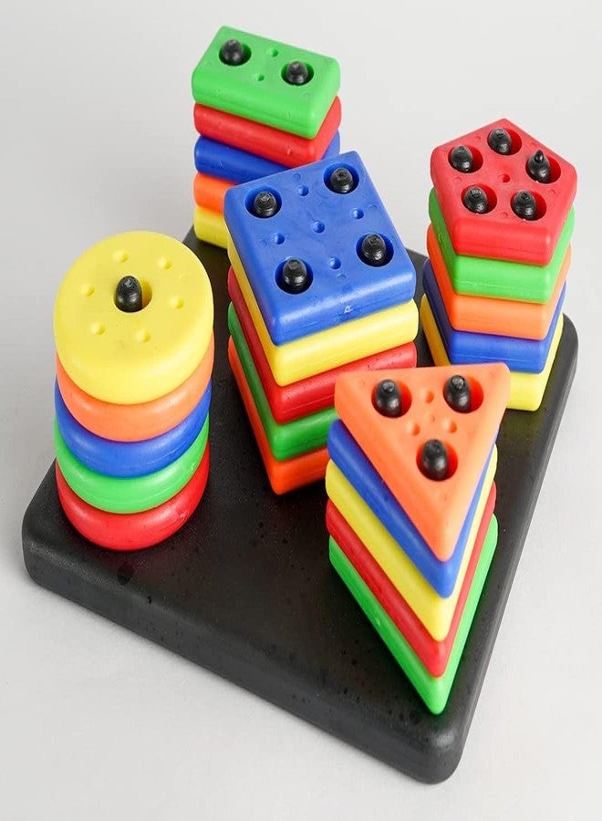 GoldiMec Squre Shape Non Toxic Geometric Shape Sorting & Stacking Toy for Toddlers Early Development Activity Puzzle Blocks Column Set for Kids Best Gift for 1 2 3 Yrs Old Age (Multicolor) - Image 2